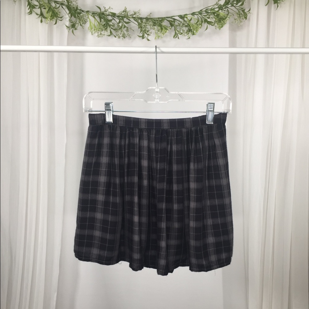 Gray and Black Plaid Skirt